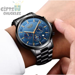 LIGE MEN'S CHRONOGRAPH WATCH - BLACK BLUE